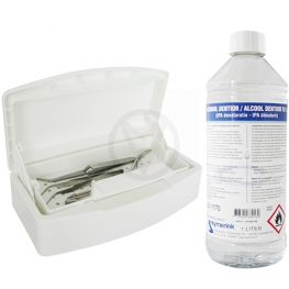 Desinfectie box / instrumenten bak + Alcohol 80% (1000 ml)